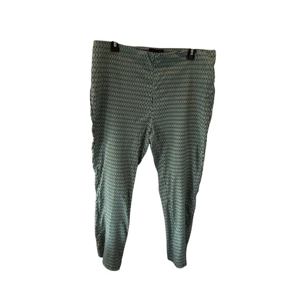 Rachel Zoe Slim Fit Pants Green Geometric Print Size 14 Mid Rise Trousers - Picture 1 of 5